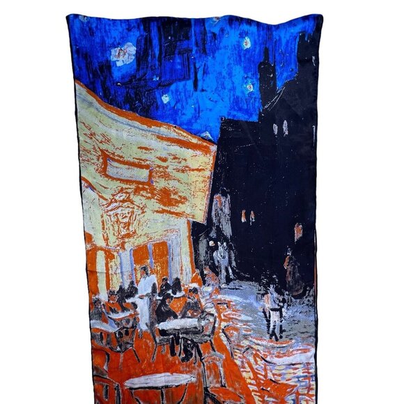 Dahlia Jewels 100% Silk Scarf Oblong 60" long Repo Van Gogh Night Cafe Art Scene - Picture 7 of 11